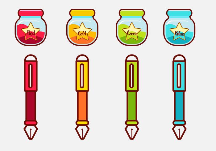 Cute Ink Pot Vector Set Cute Ink Pot Vector Set