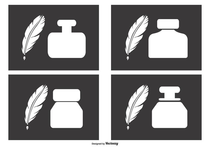 Ink Pots and Quill Icons vector