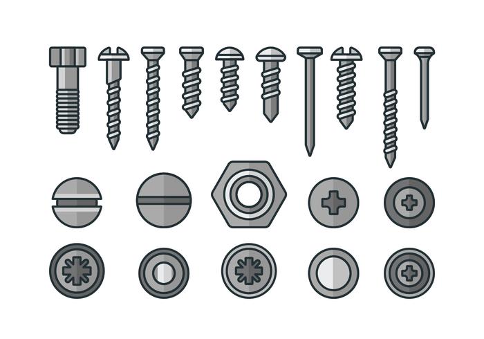 Screws, nuts and rivets icons vector