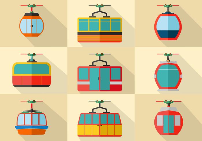 Cable Car Flat Stock Vector Set