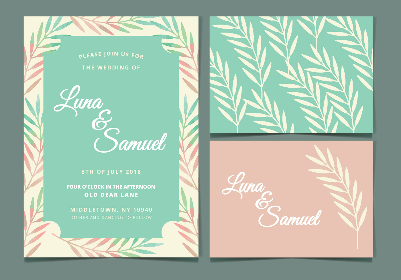 Mint Green And Peach Wedding Invitations.