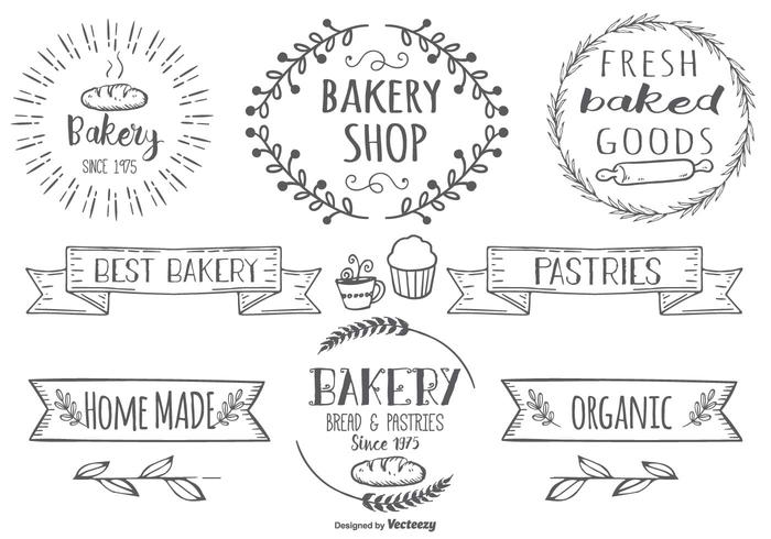 Cute Hand Drawn Style Bakery Label Set Cute Hand Drawn Style Bakery Label Set