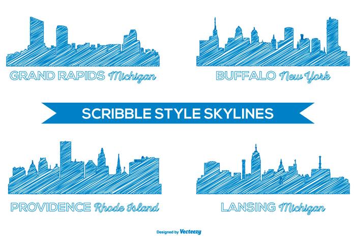 Scribble Style City Skylines vector