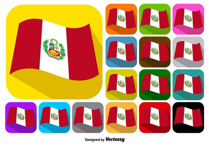 Vector Set Of Buttons Of Peru Flag