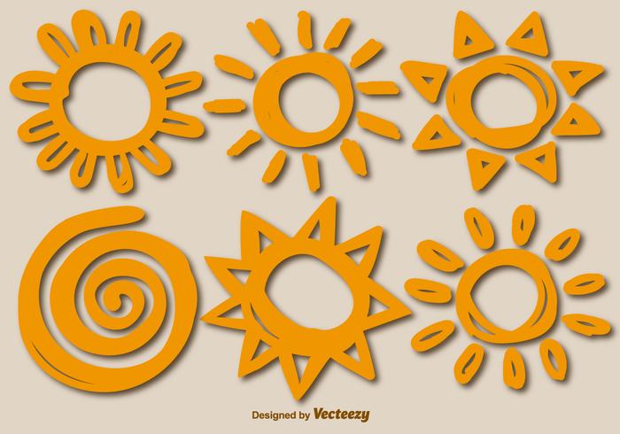 Six Vector Hand-Drawn Suns