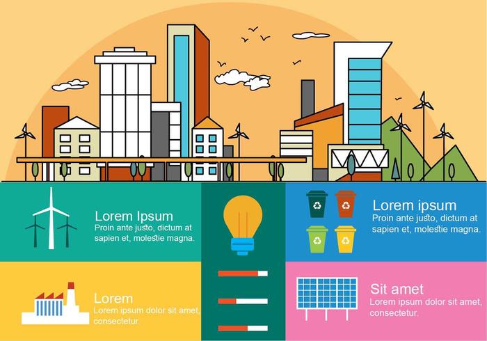 Flat Linear City Vector Infography