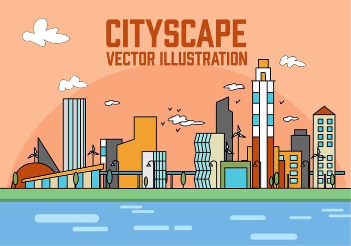 Free Peach Linear City Vector Illustration