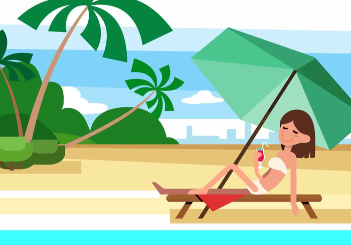 Free Summer Beach Vector Illustration With Character