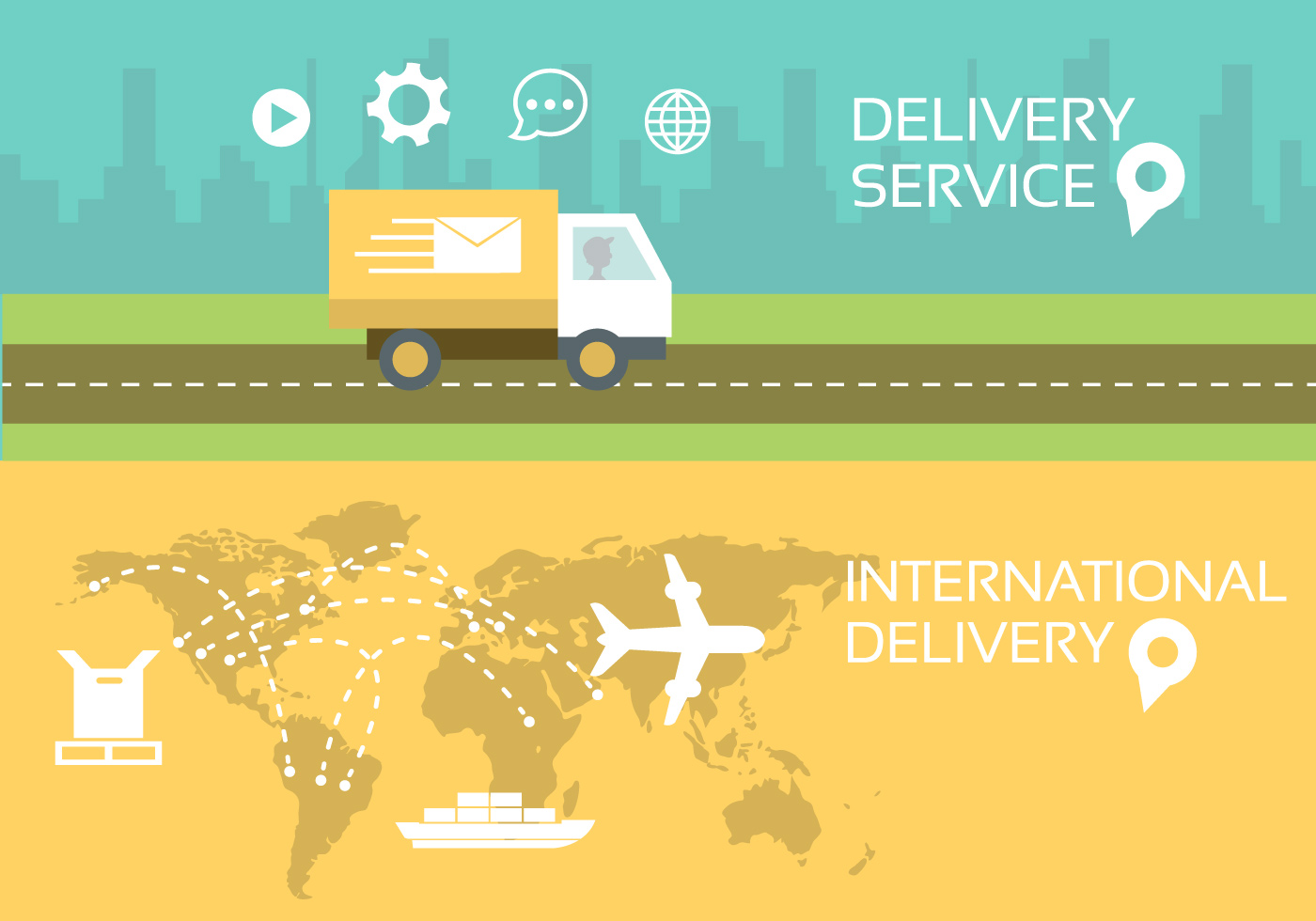 International delivery. Postal vector. Worldwide delivery. Visit Card freight delivery.