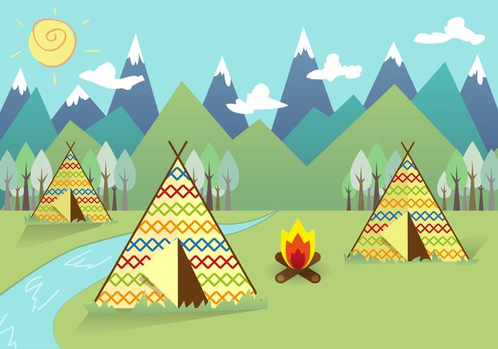Tipi Indian Landscape Background Vector
