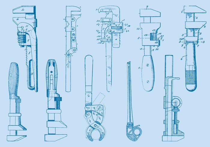 Wrench Tool Drawings vector