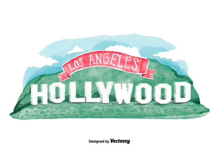 Free Hollywood Sign Watercolor Vector