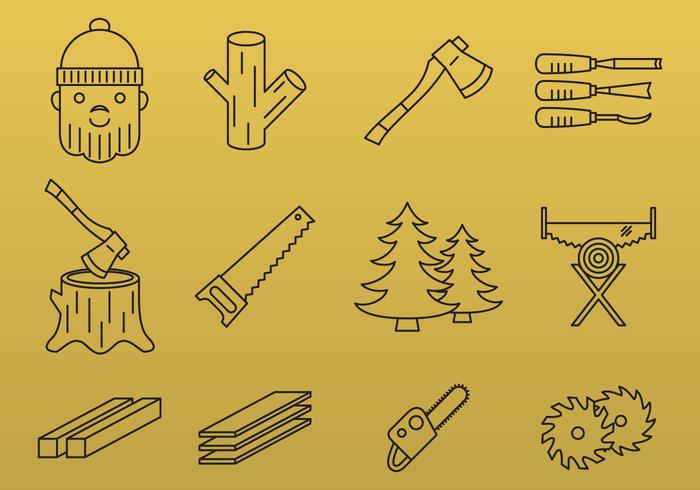 Lumberjack Line Icons vector