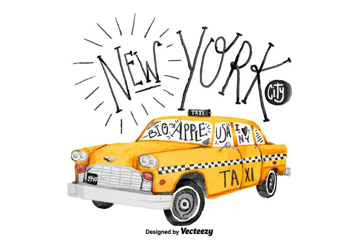 Free New York Taxi Watercolor Vector