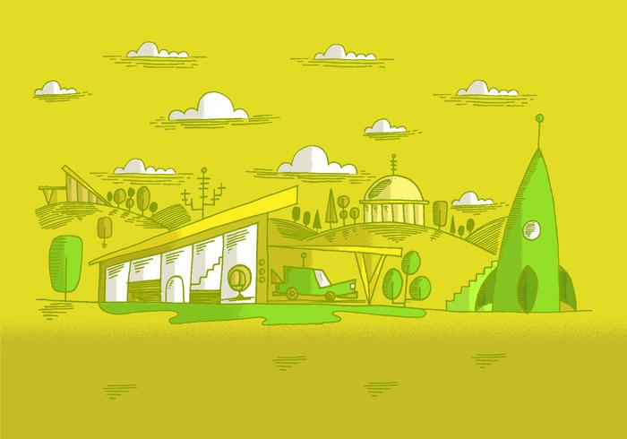 Midcentury Future Landscape Vector