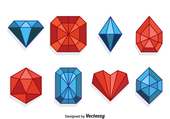 Conjunto de colección de gemas rojas y azules vector