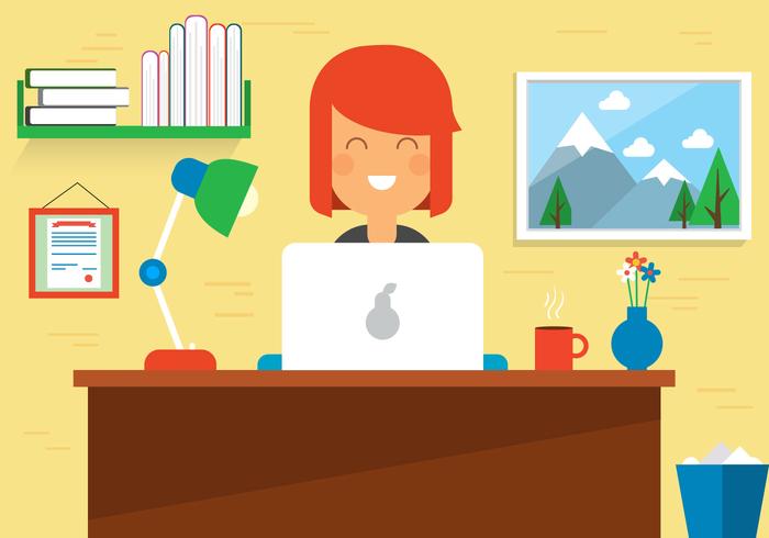 Free Woman Work Space Vector Desk