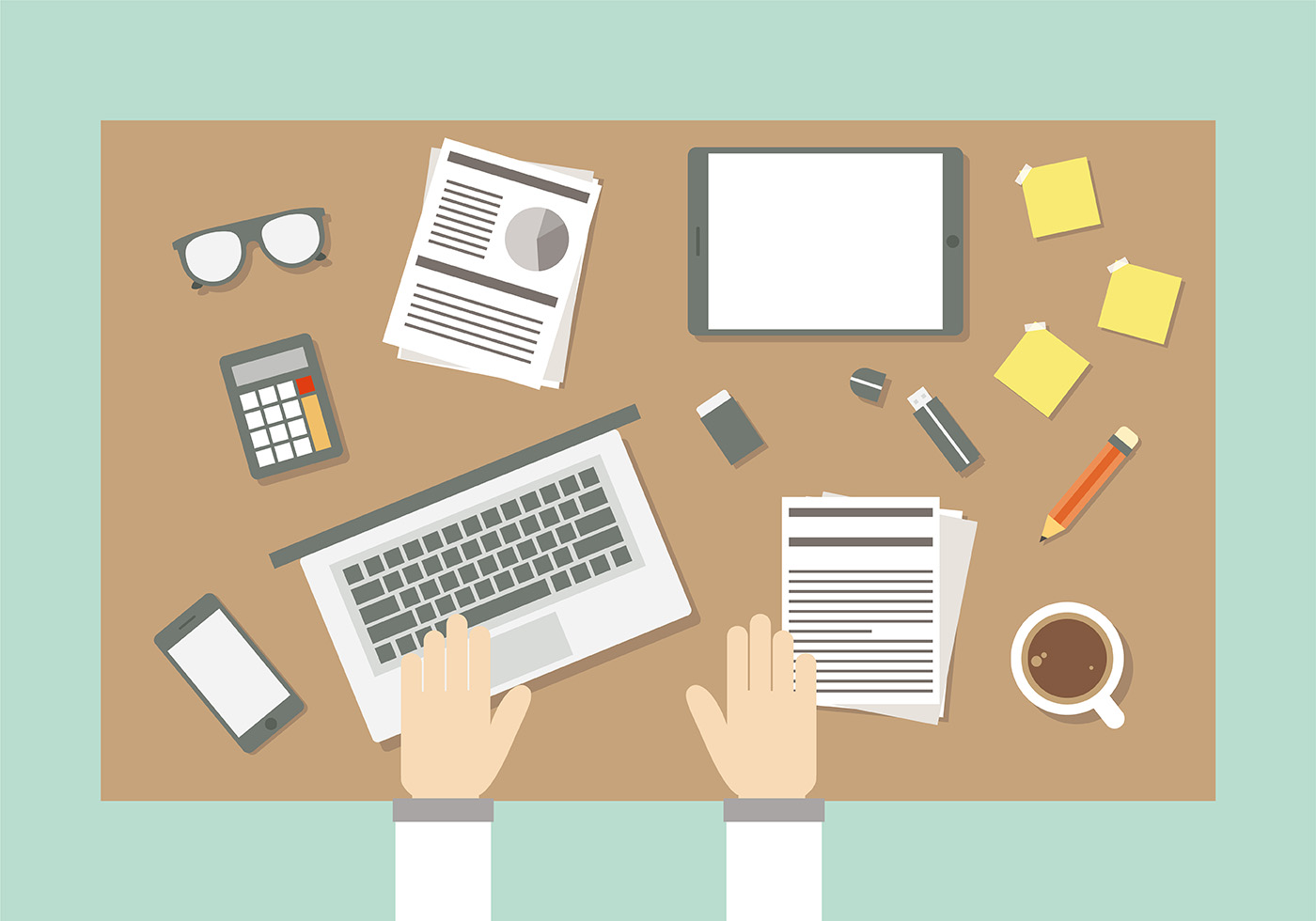 Flat Workspace From Above Illustration - Download Free Vectors, Clipart  Graphics & Vector Art