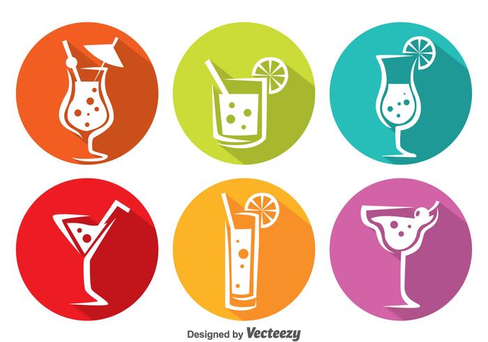 Colorful Cocktail Circle Icons vector