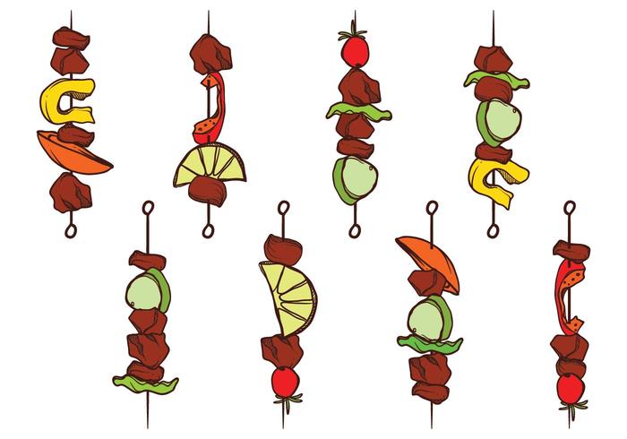 Juego de brochetas a mano vector