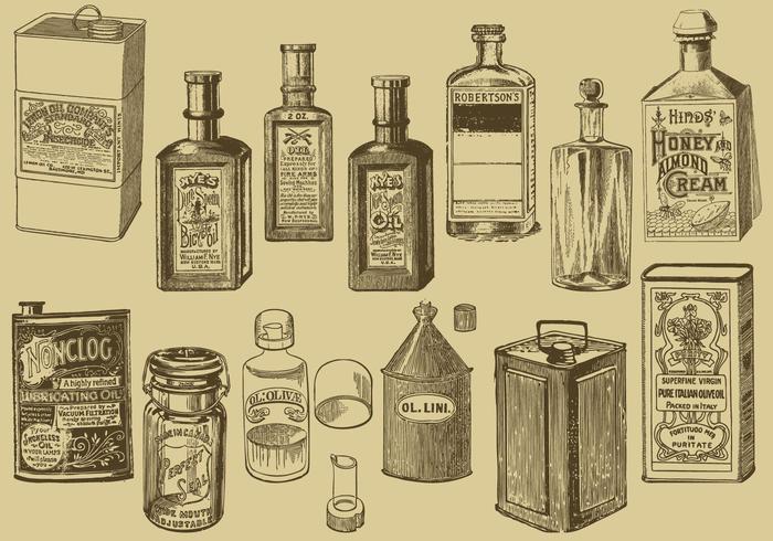 Botellas y latas del aceite del vintage vector