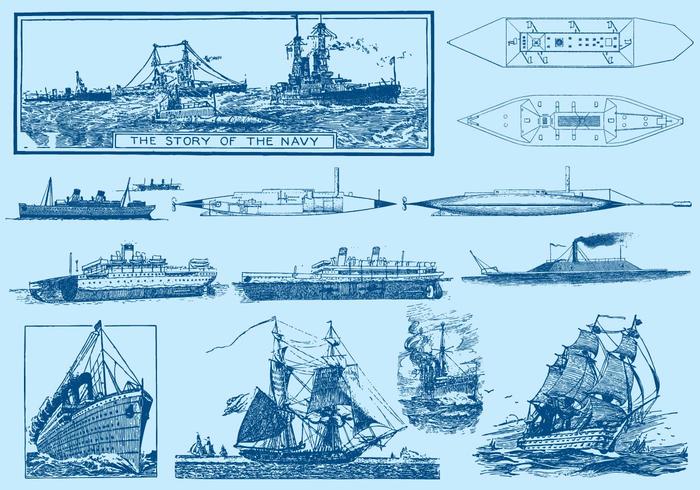 Navy Ships And Submarines vector