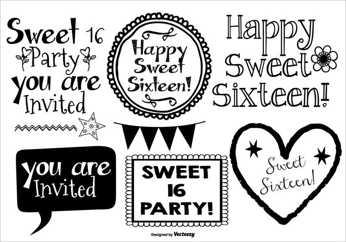 Download Cute Sweet 16 Drawn Lables - Download Free Vectors ...