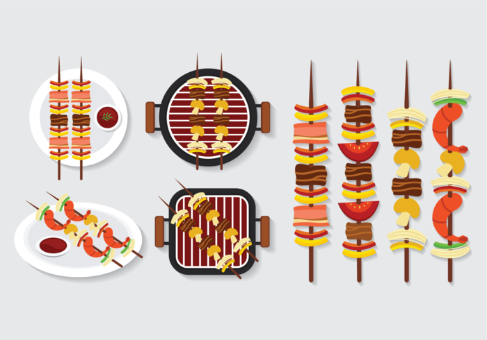 Brochette Kebab Skewers Iconos Vector