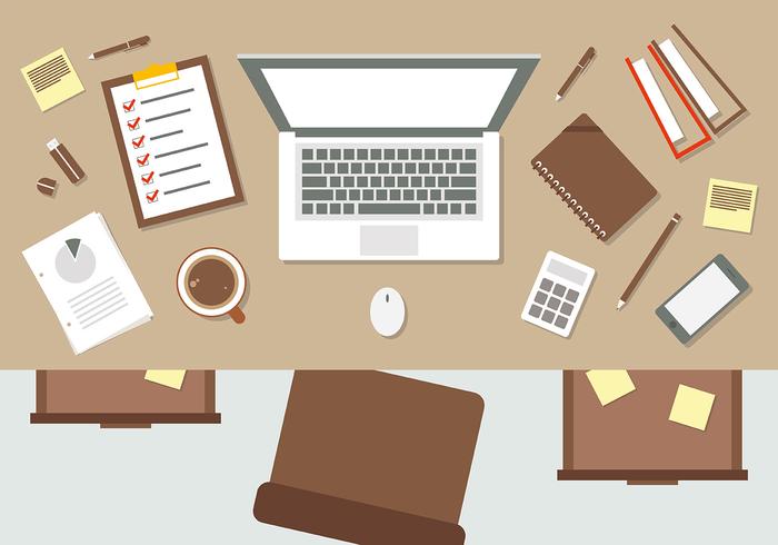 Brown Flat Workspace Vector Illustration