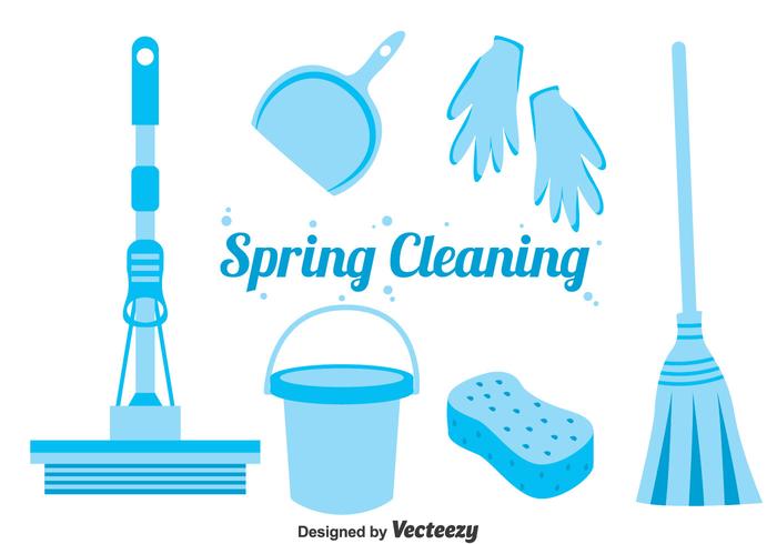 Blue Spring Cleaning Icons Vector