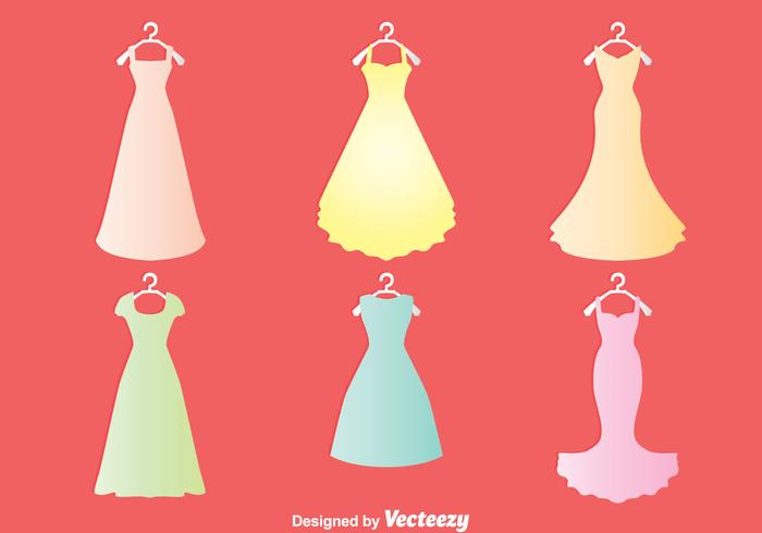 Collection of cute women dresses vector, colorful, flat cartoon