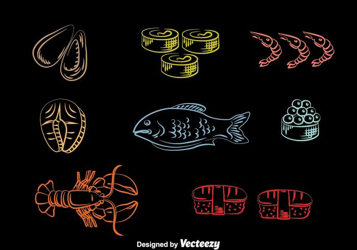 Seafood Line Icons Vector