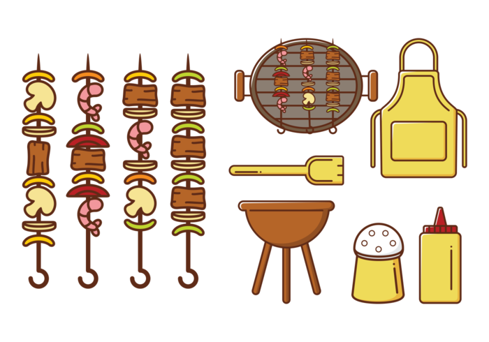 Brochette Kebab Skewers Icons Vector