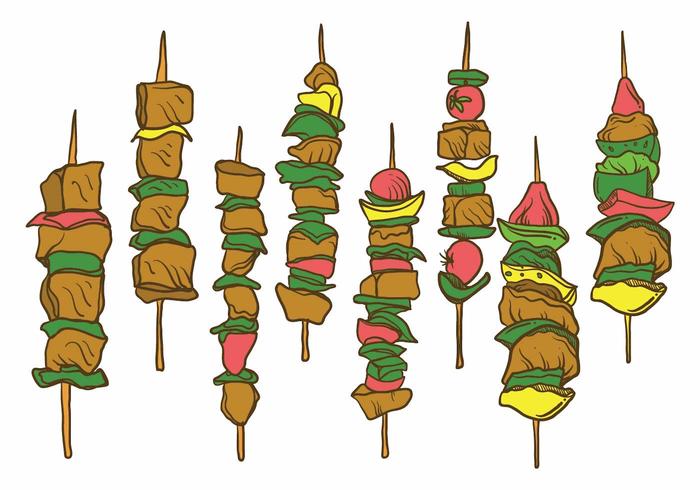 Mano libre dibujado brochette conjunto de ilustración vector