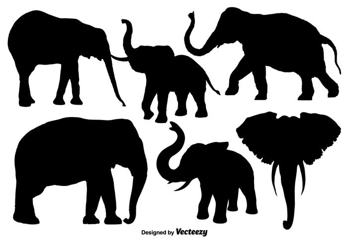 Isolated Silhouettes Of Elephants - Vector