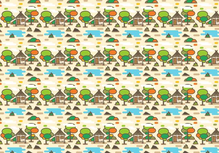 Rural Shack with Lake Pattern Vector