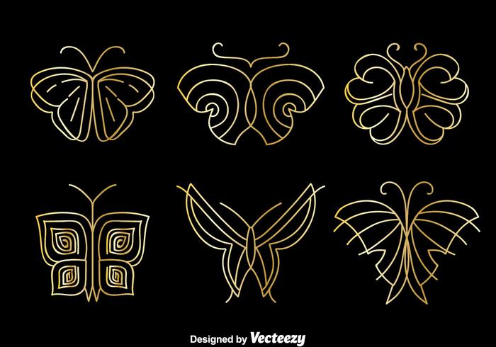 Mariposa de oro vector de logotipo conjunto