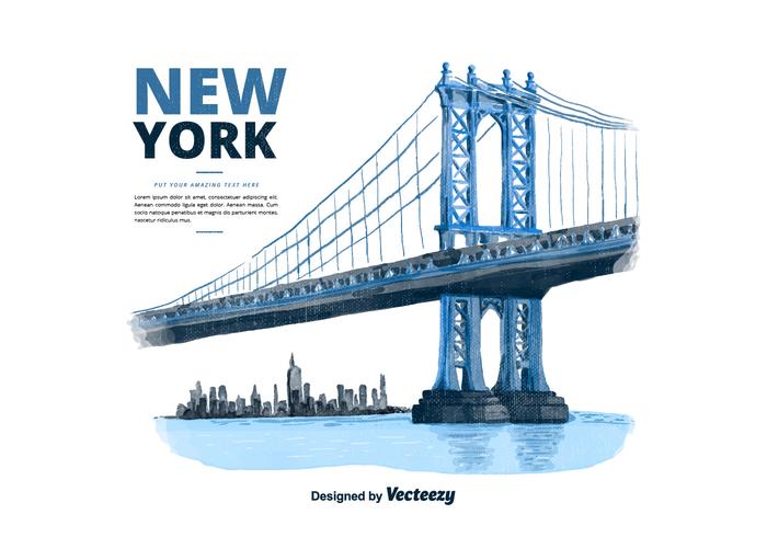 Nueva York Puente de Manhattan Acuarela Vector