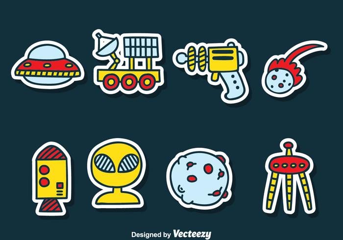 Cartoon Space Sticker Vector Set