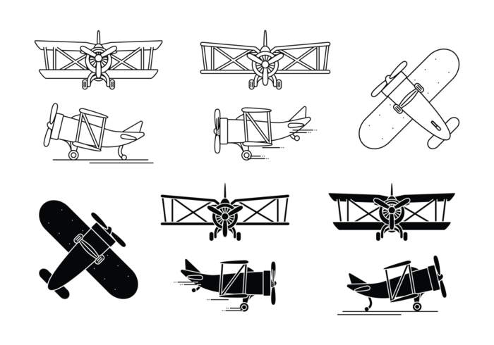 Conjunto de iconos de biplano vector