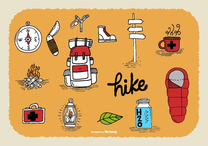 Hand Drawn Hiking Doodle Vectors