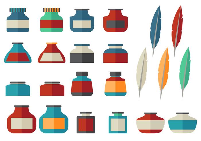 Ink Pot Flat icon vector set