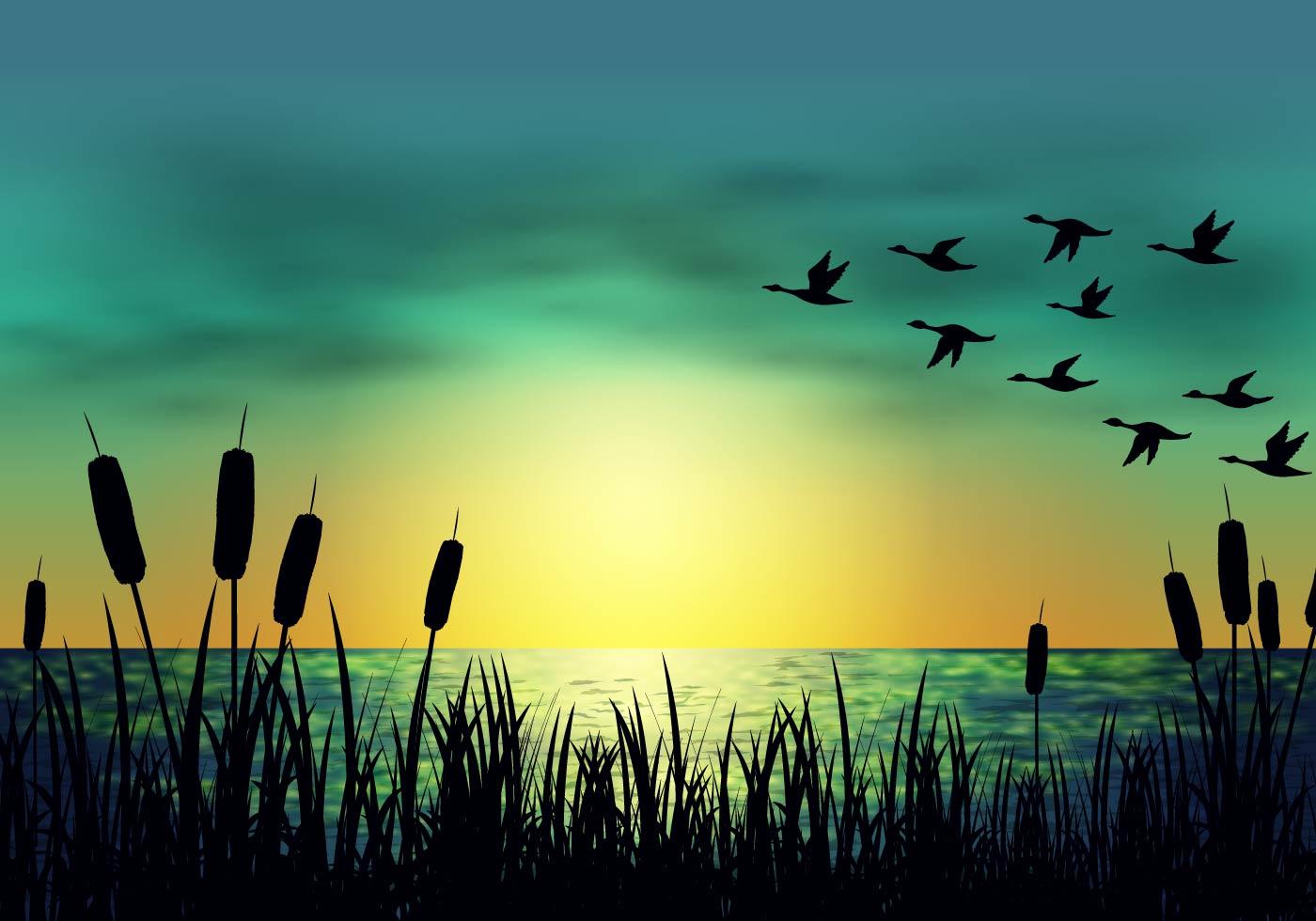 Silhouette Geese And Cattails Vector 120517 Vector Art at Vecteezy