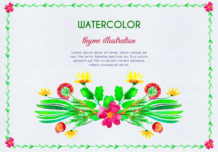 Watercolor Invitation With Thyme Flowers And Leaves vector