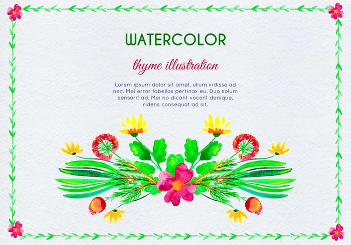 Watercolor Invitation With Thyme Flowers And Leaves vector