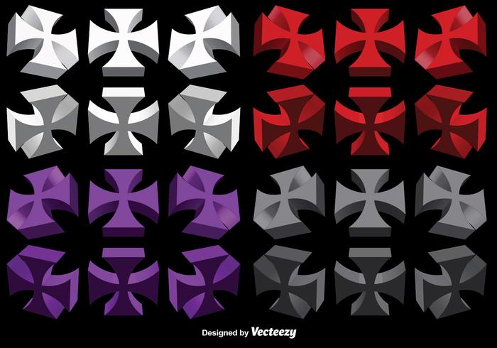 Vector Set Of 3D Iron Crosses