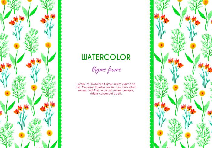 Watercolor Thyme and Flower Vector Frame