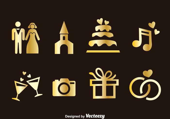Wedding Element Golden Icons Vector