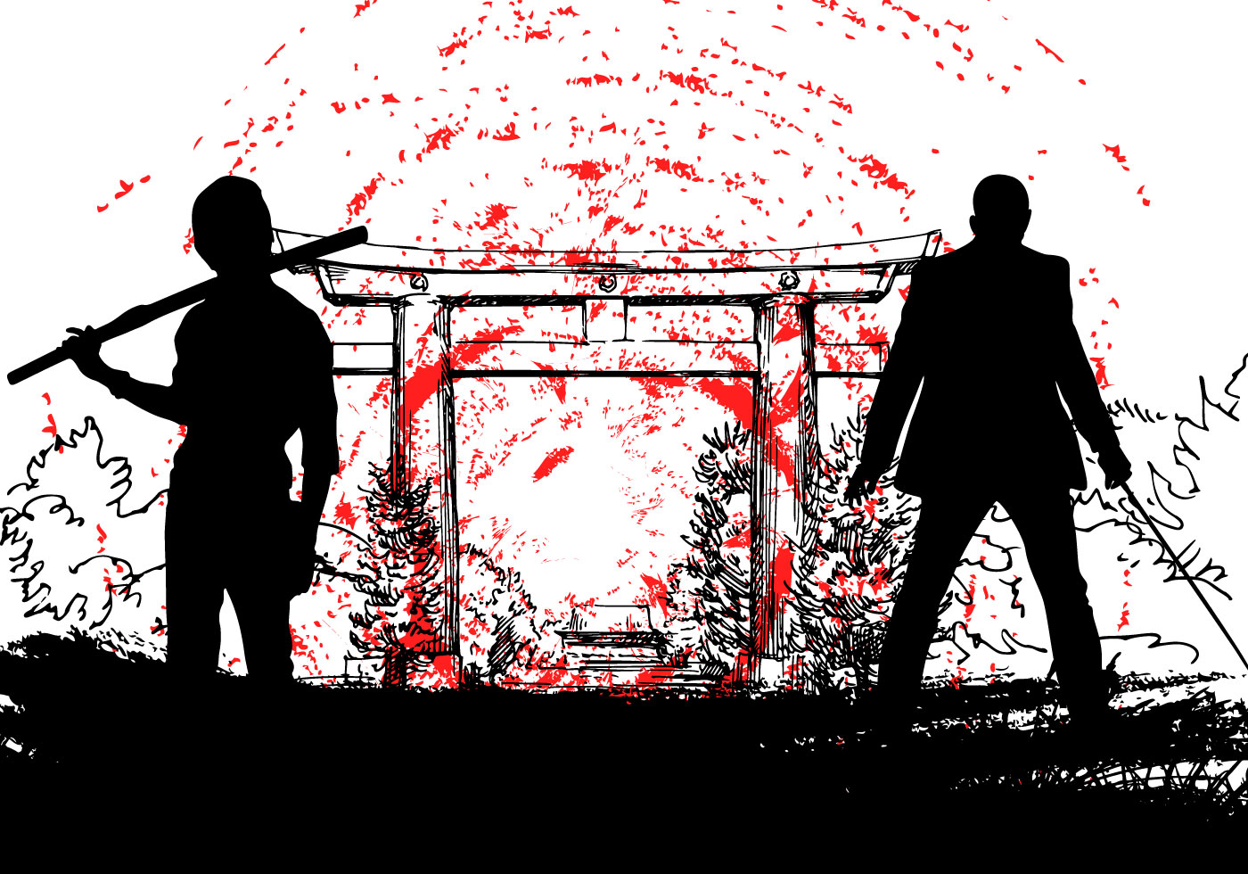 Japanese Yakuza  with samurai  silhouette Download Free 