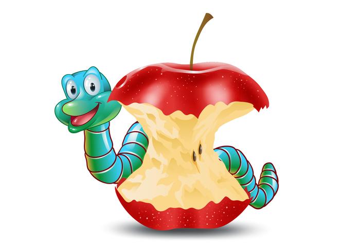 Cute Earthworm with Eaten Apple Vector